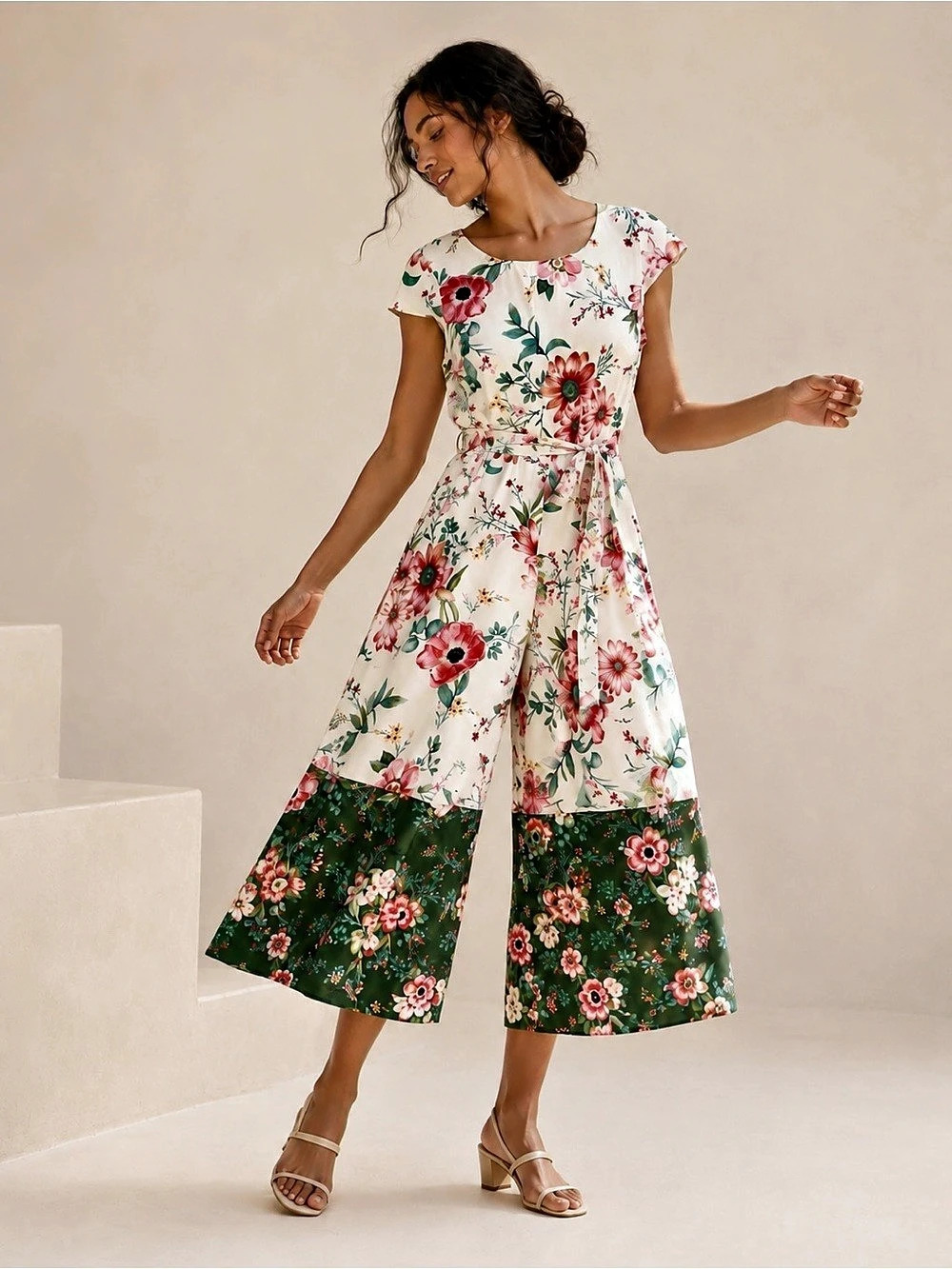 Rabbit Rabbit Rabbit Designs Floral Wide Leg Culotte Jumpsuit Size 10